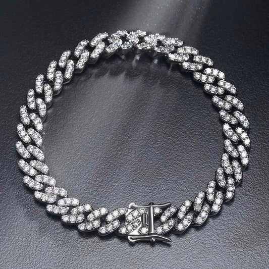 Iced 8mm Cuban Link Bracelet in White Gold