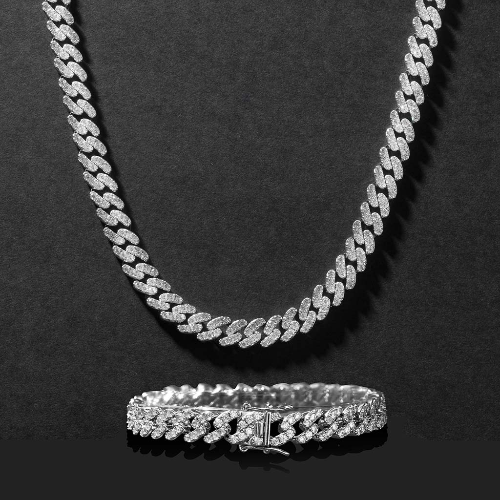 Iced 8mm Cuban Link Bracelet in White Gold
