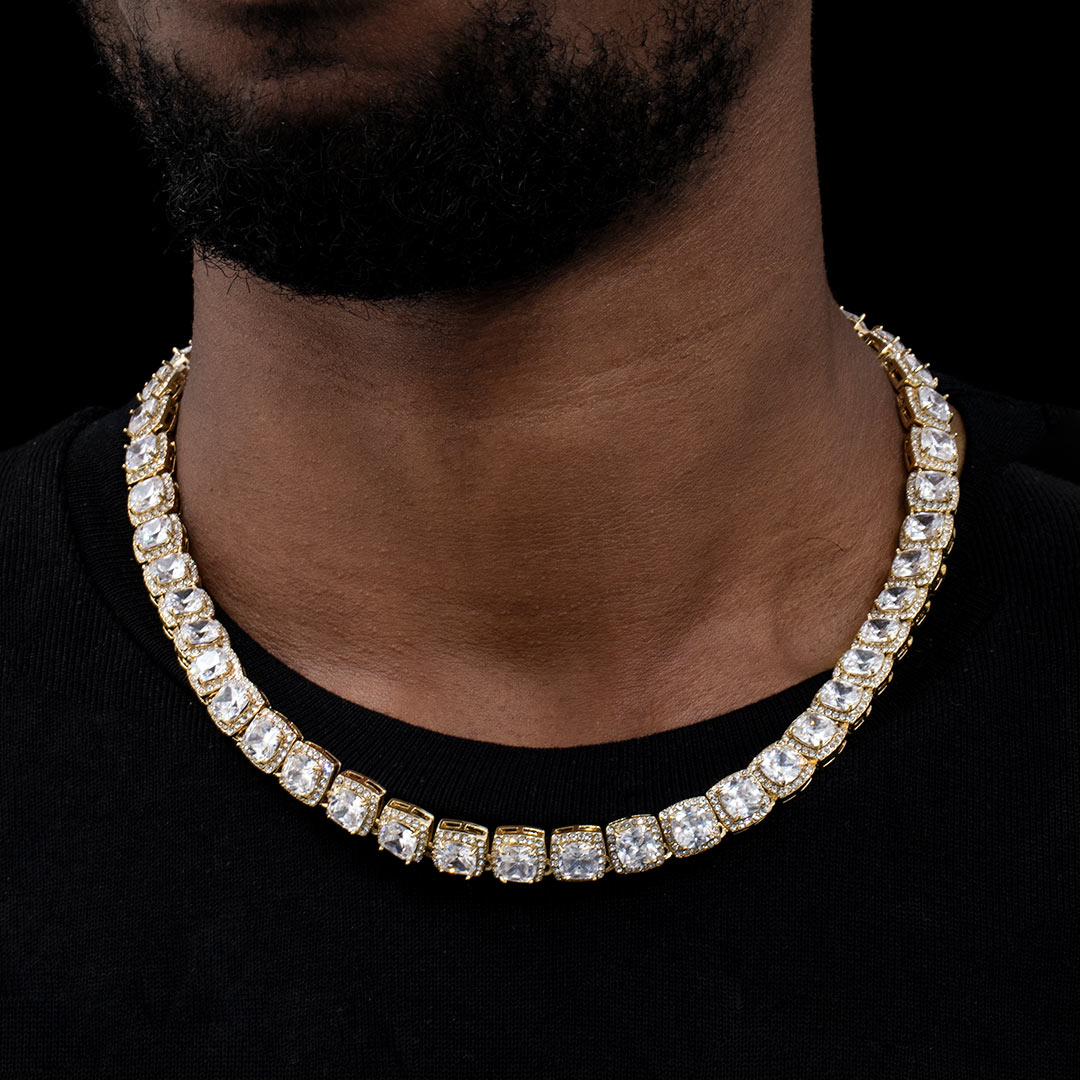 10mm 18K Gold Iced Baguette Necklace