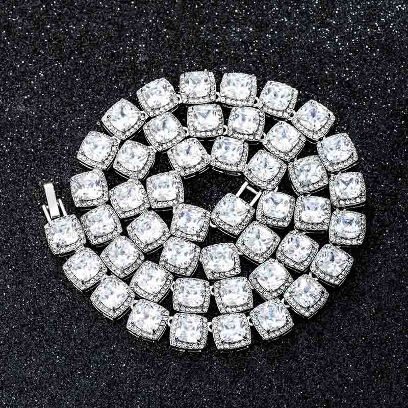 10mm 18K White Gold Finish Iced Baguette Necklace