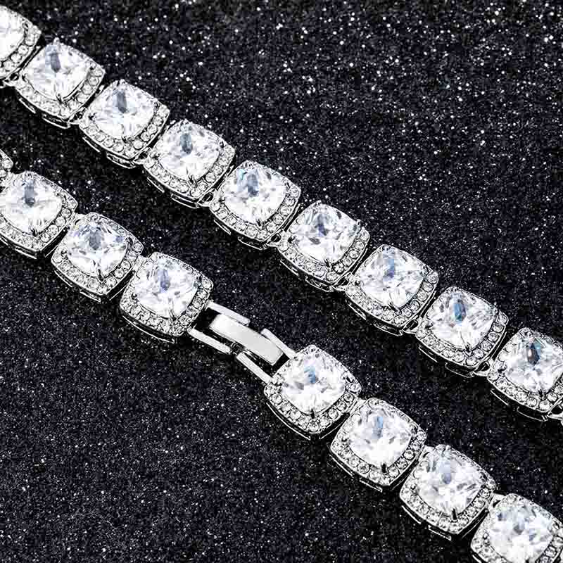 10mm 18K White Gold Finish Iced Baguette Necklace