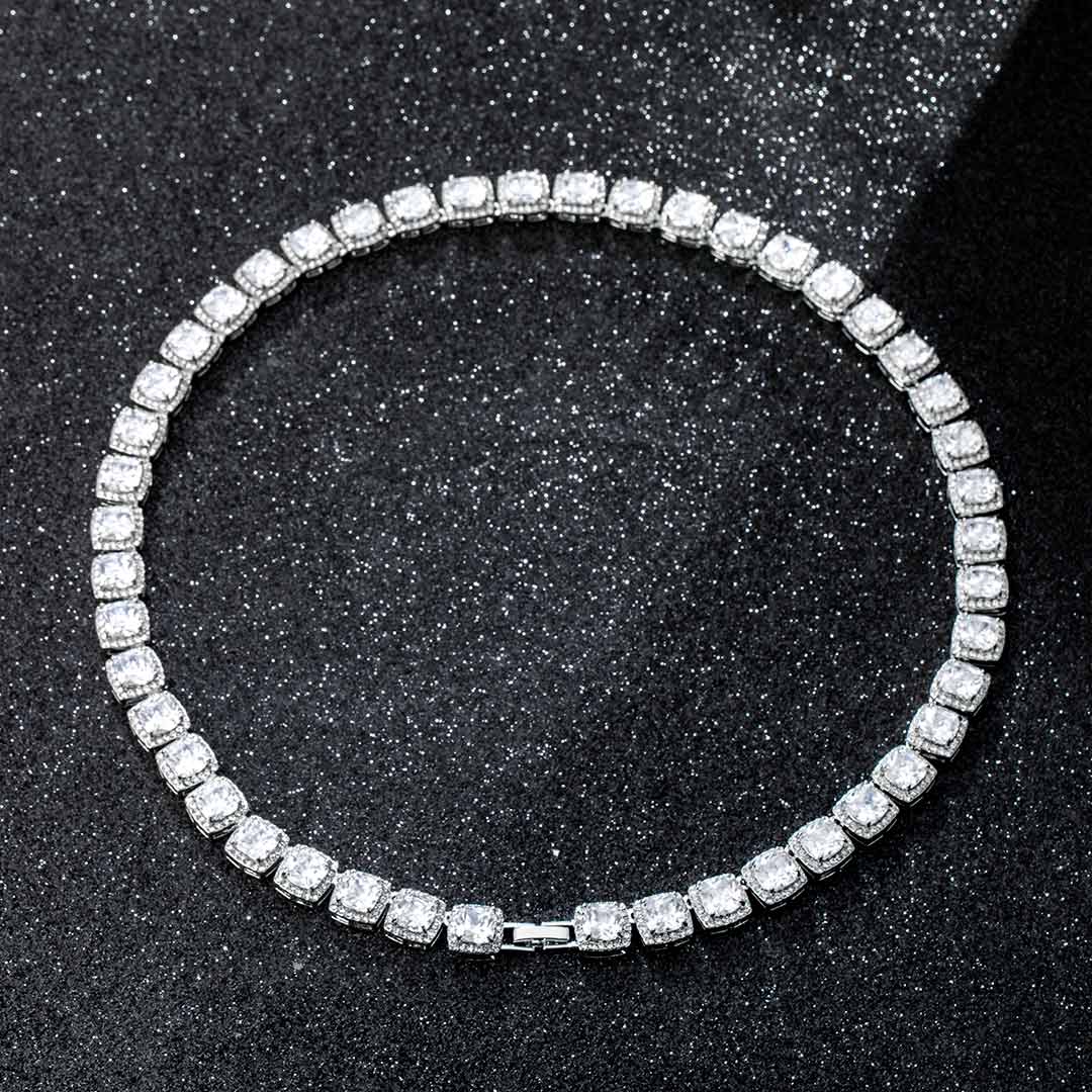 10mm 18K White Gold Finish Iced Baguette Necklace