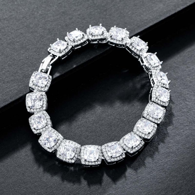 10mm 18K White Gold Finish Iced Baguette Bracelet