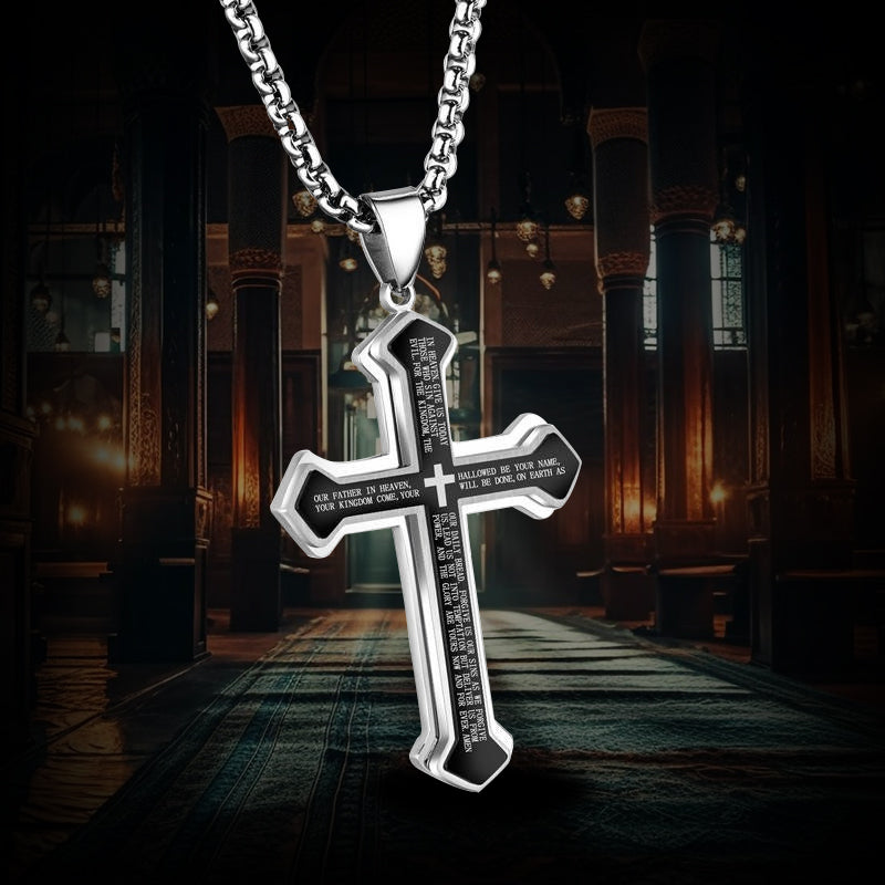 Layered Bible Cross Titanium Steel Pendant