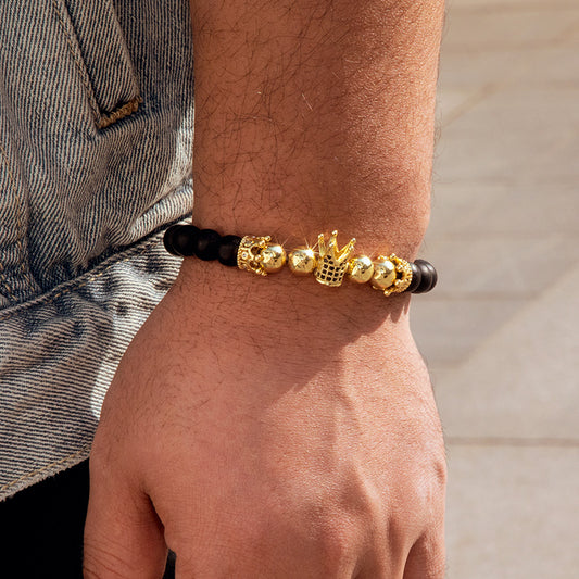 Black Frosted Copper Beads Iced Crown Bracelet