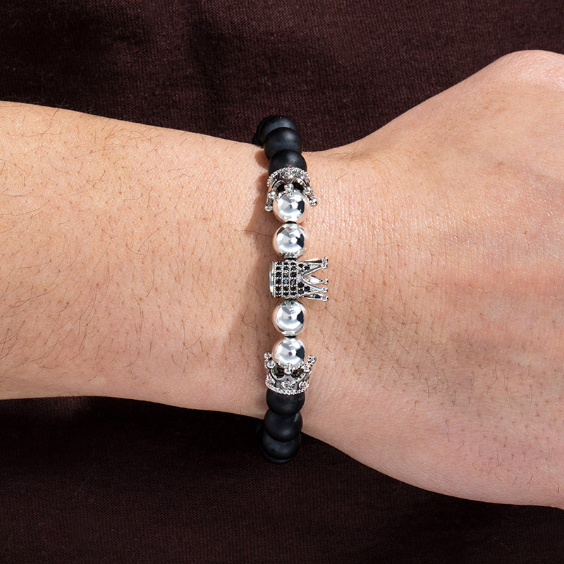 Black Frosted Copper Beads Iced Crown Bracelet