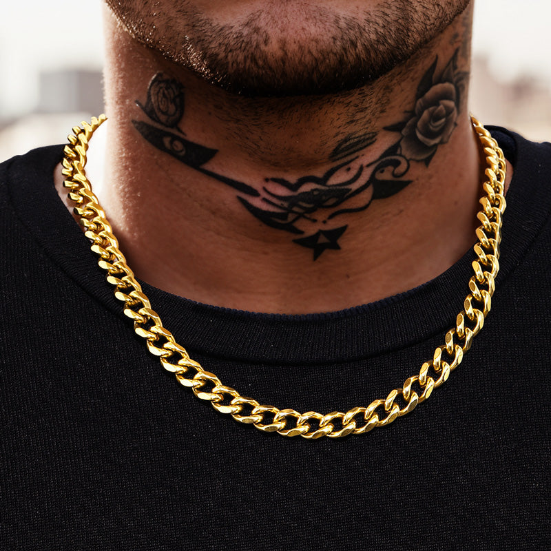 9mm Stainless Steel Cuban Chain in Gold