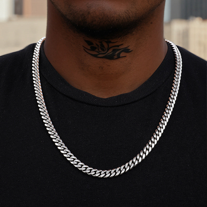6mm Stainless Steel Cuban Chain in White Gold