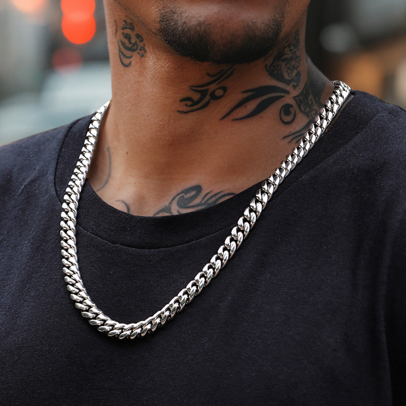 8mm 316L Stainless Steel Cuban Link Chain in White Gold