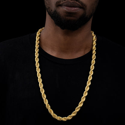 10mm 18K Gold Finish Rope Chain