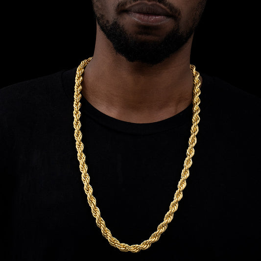 10mm 18K Gold Finish Rope Chain