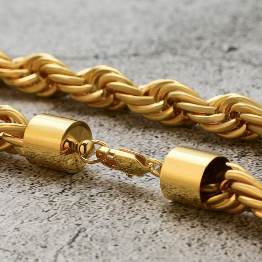 10mm 18K Gold Finish Rope Chain