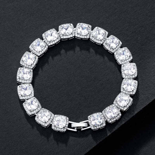 10mm 18K White Gold Finish Iced Baguette Bracelet