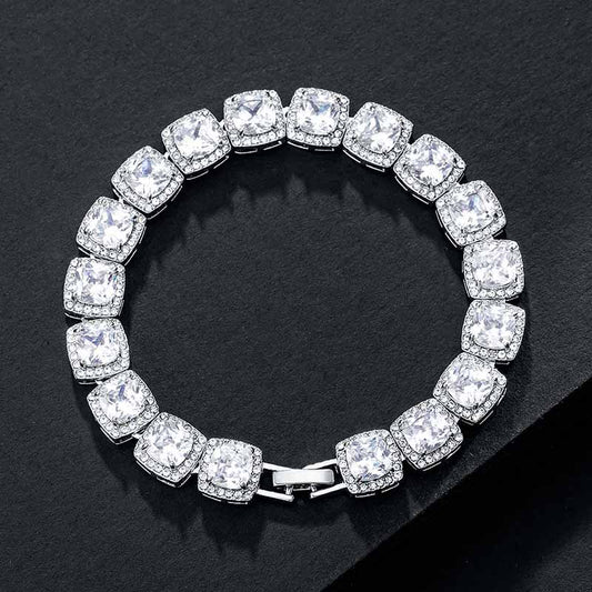 10mm 18K White Gold Finish Iced Baguette Bracelet