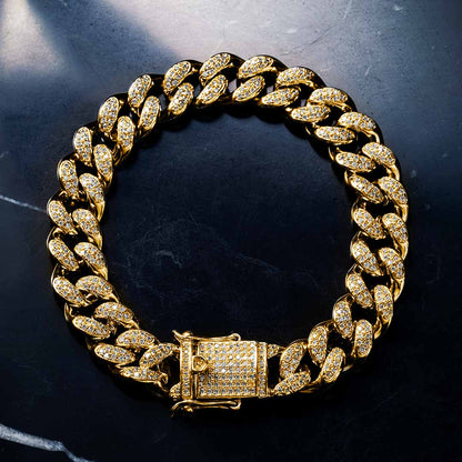 12mm 18K Gold Finish Iced Cuban Bracelet