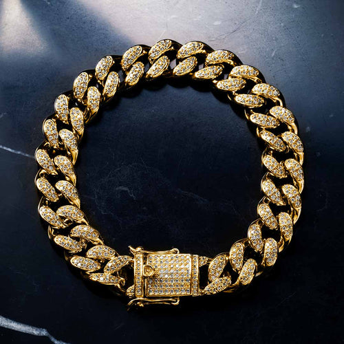 12mm 18K Gold Finish Iced Cuban Bracelet