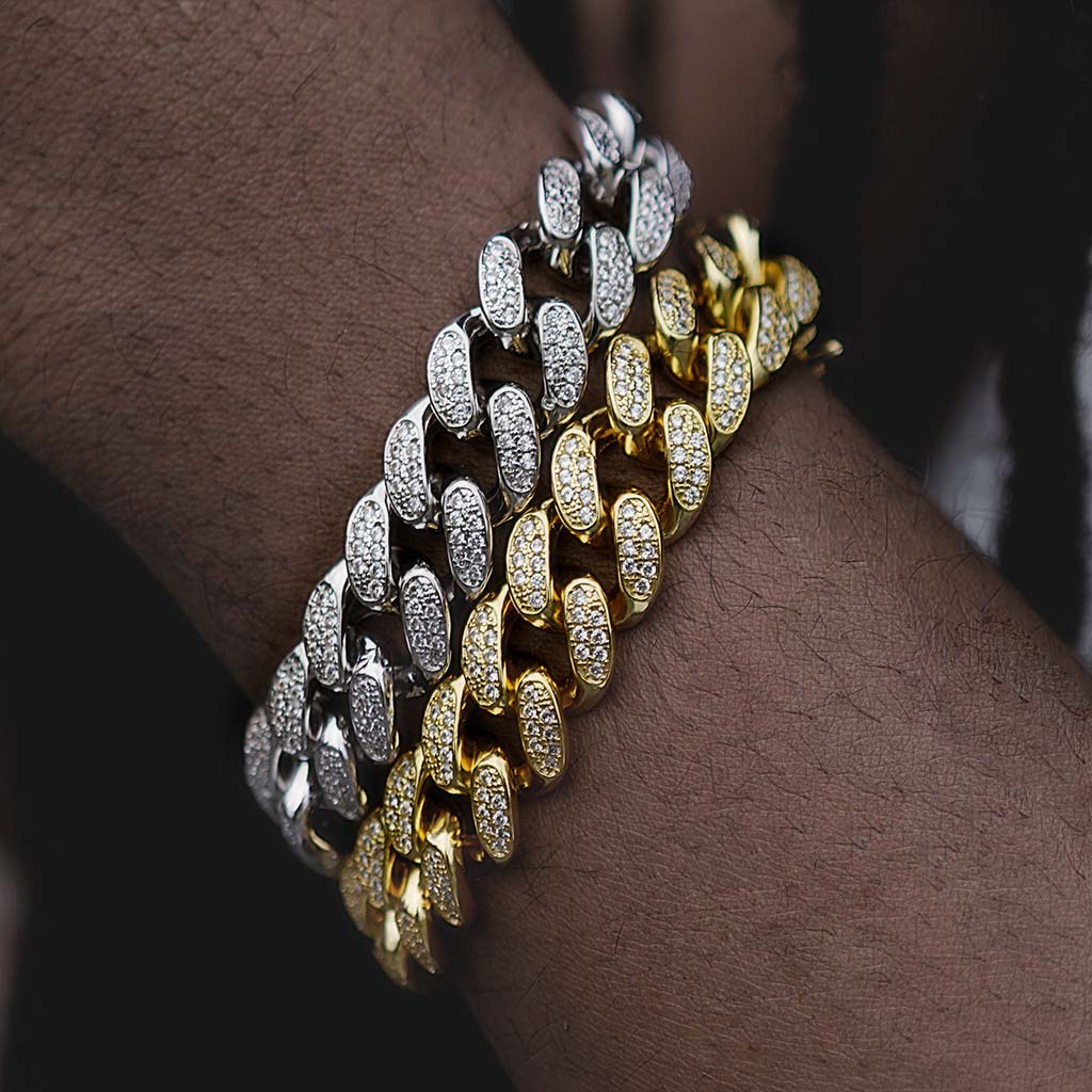 12mm 18K Gold Finish Iced Cuban Bracelet