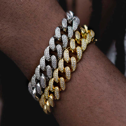 12mm 18K Gold Finish Iced Cuban Bracelet