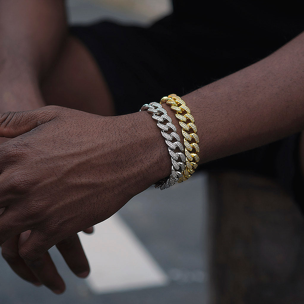 12mm 18K Gold Finish Iced Cuban Bracelet