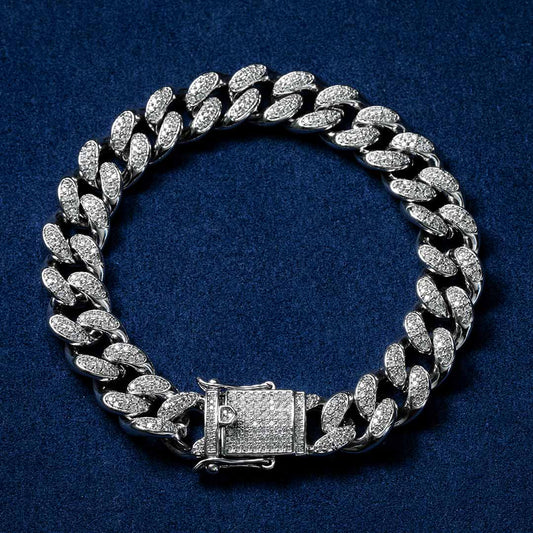 13mm 18K White Gold Finish Iced Cuban Bracelet