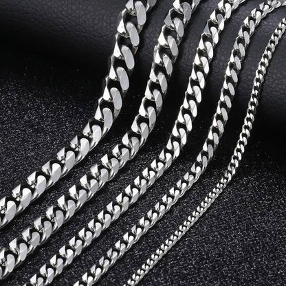 12mm 316L Stainless Steel Cuban Link Chain in White Gold