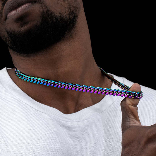 10mm 24" Rainbow Miami Cuban Link Chain