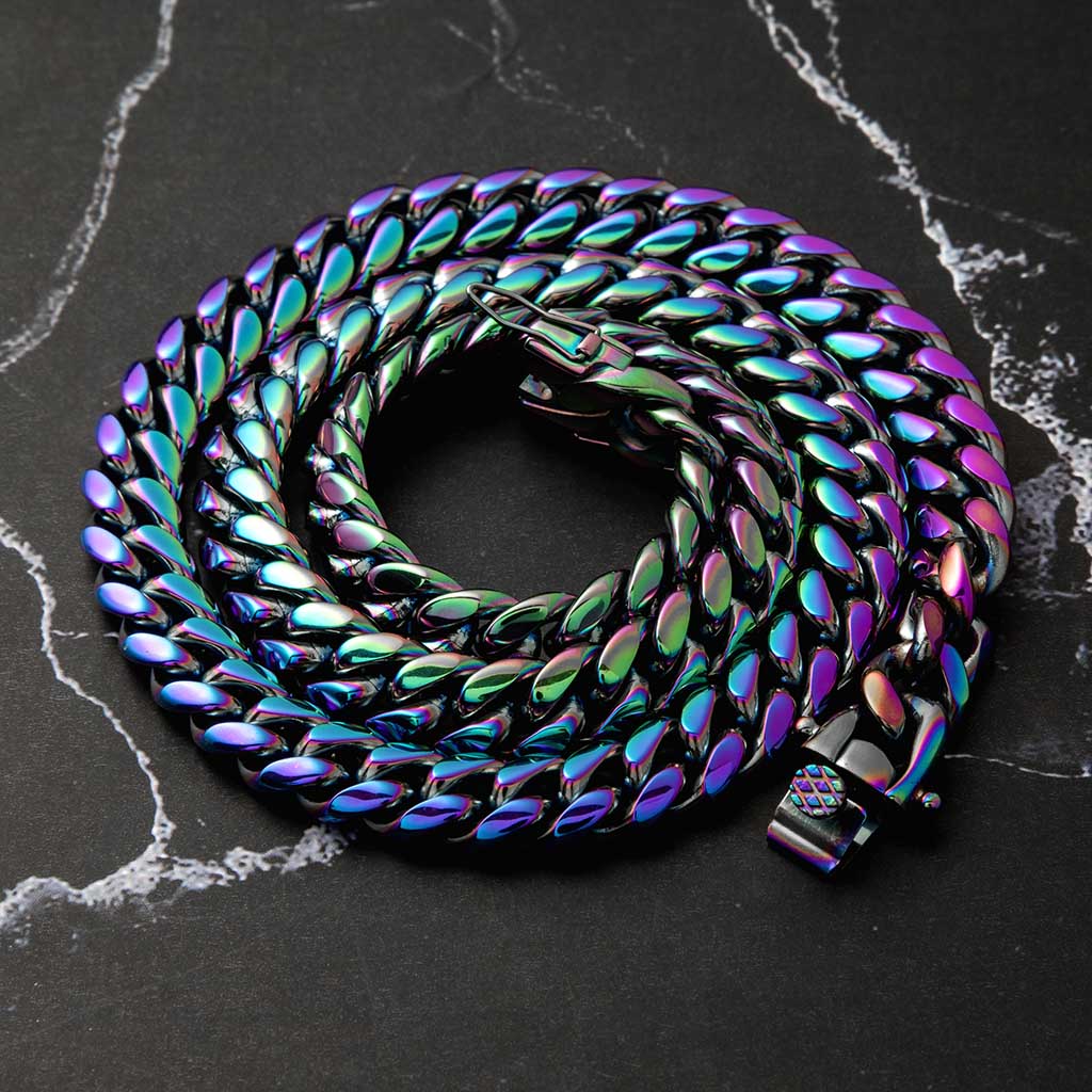 10mm 24" Rainbow Miami Cuban Link Chain