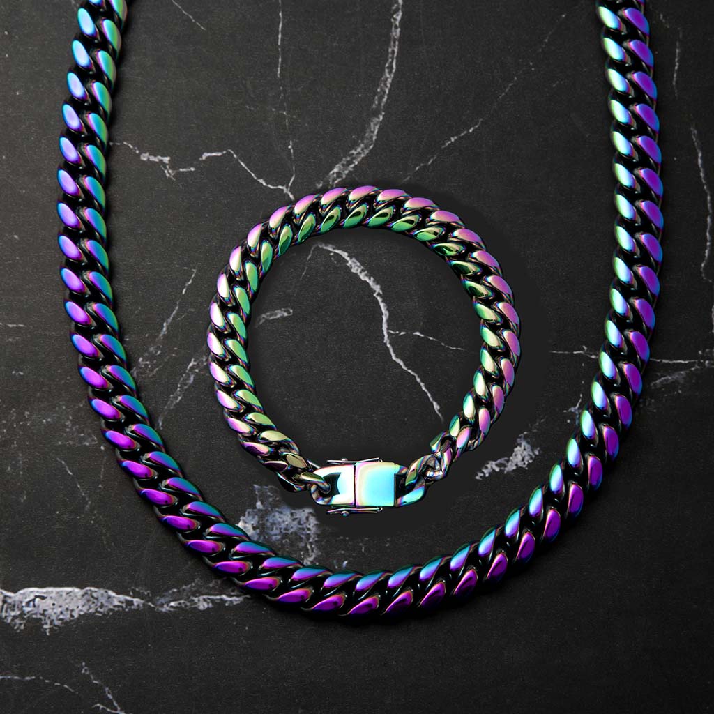10mm 24" Rainbow Miami Cuban Link Chain