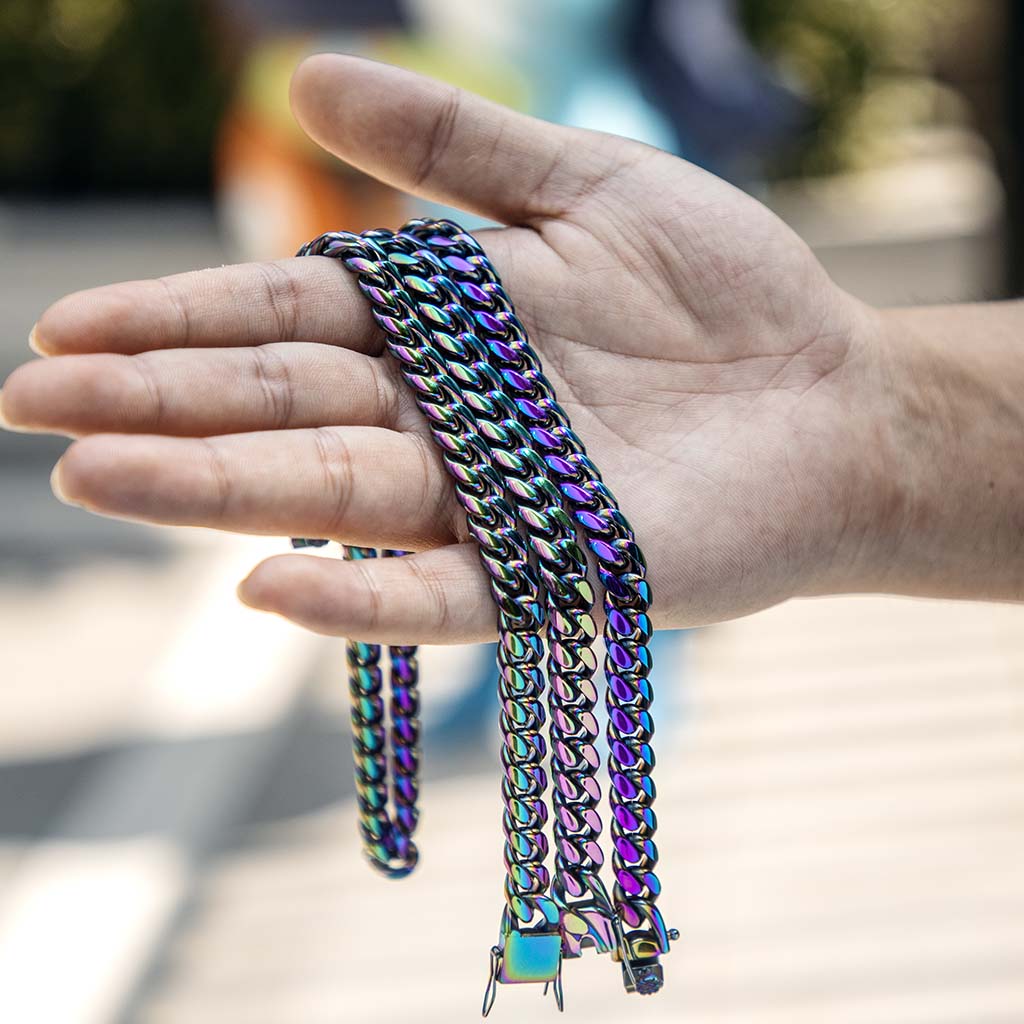 10mm 24" Rainbow Miami Cuban Link Chain