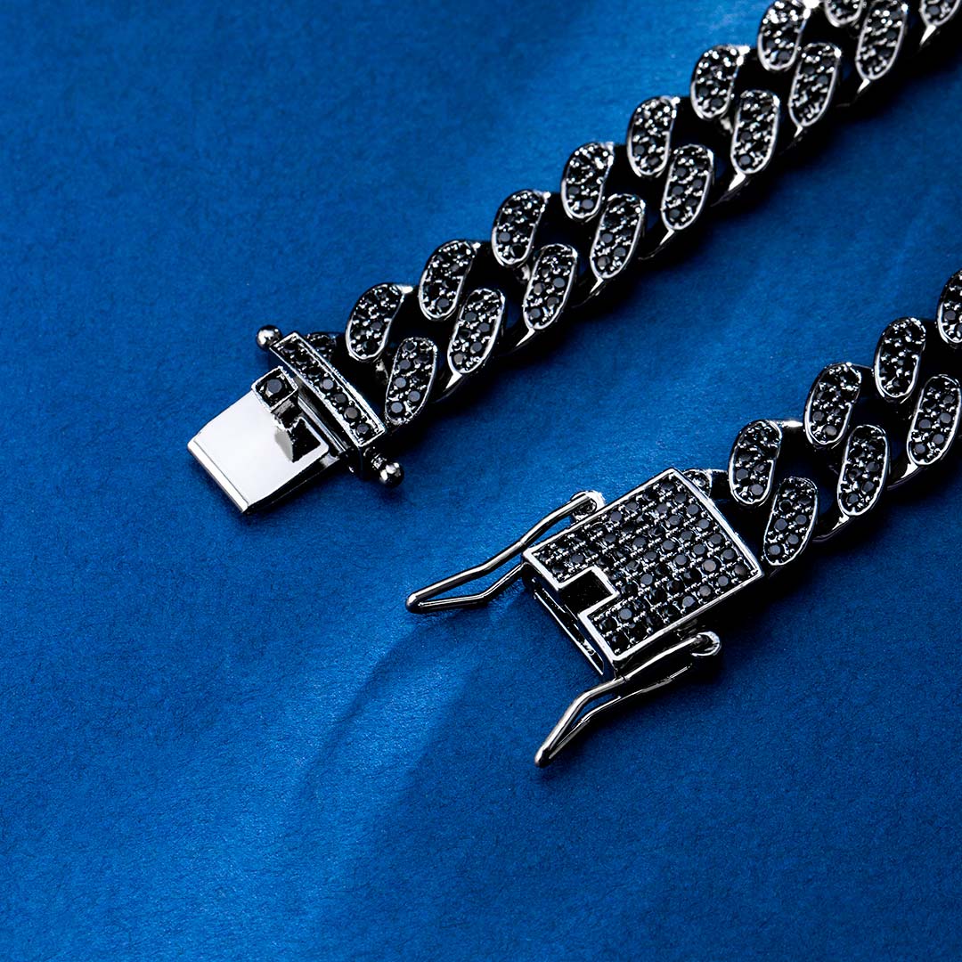12mm Iced Black Miami Cuban Link Bracelet