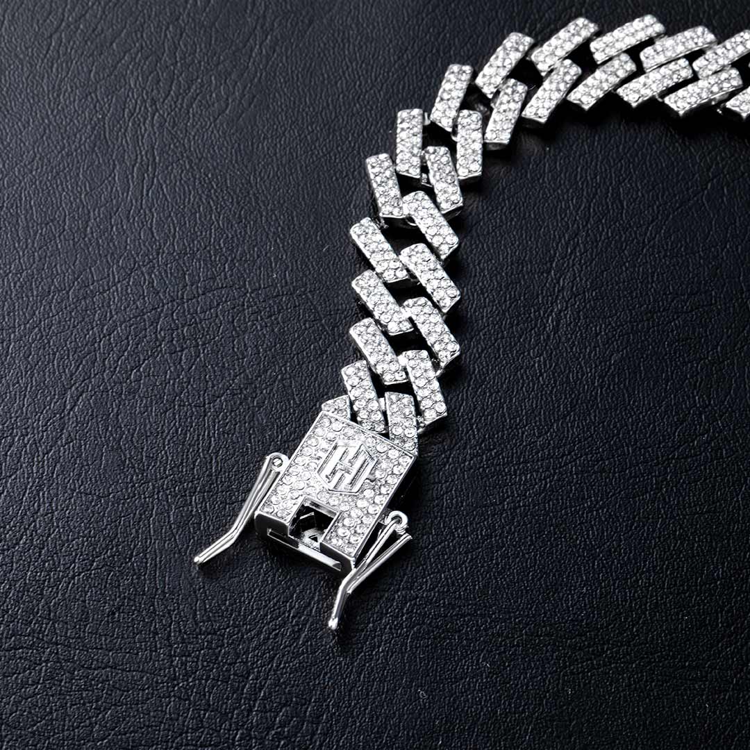 14mm Iced Prong Cuban Bracelet in White Gold