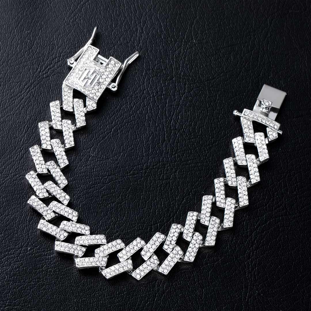 14mm Iced Prong Cuban Bracelet in White Gold