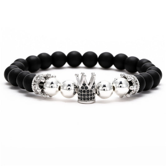 Black Frosted Copper Beads Iced Crown Bracelet