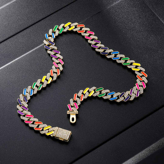 11mm Multi-Color Half-Iced Cuban Chain