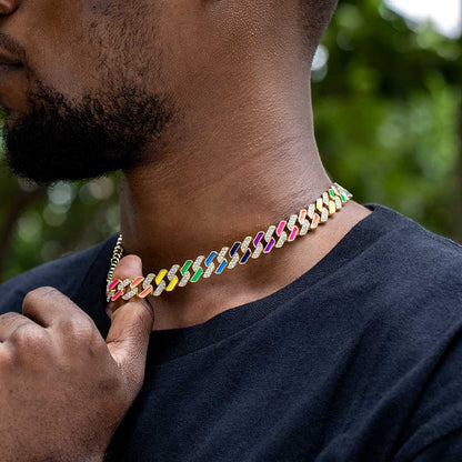 11mm Multi-Color Half-Iced Cuban Chain