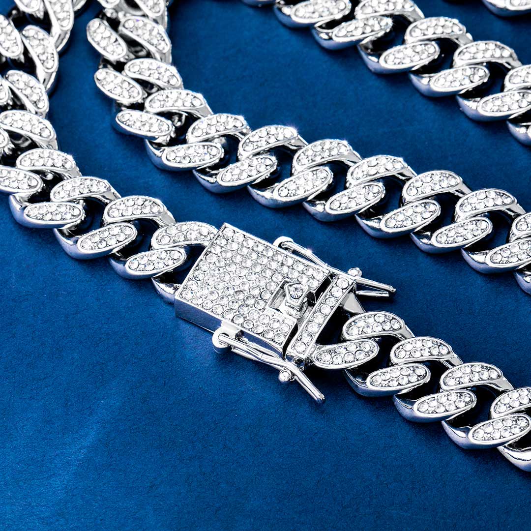12mm Iced Miami Cuban Chain in White Gold