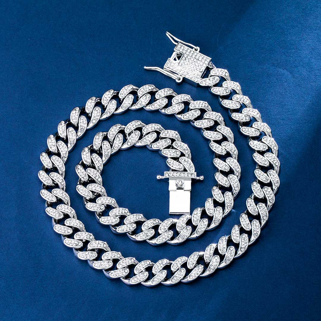 12mm Iced Miami Cuban Chain in White Gold