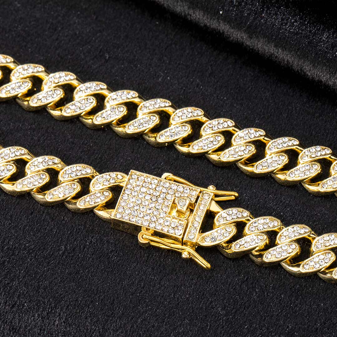 12mm Iced Miami Cuban Chain in Gold