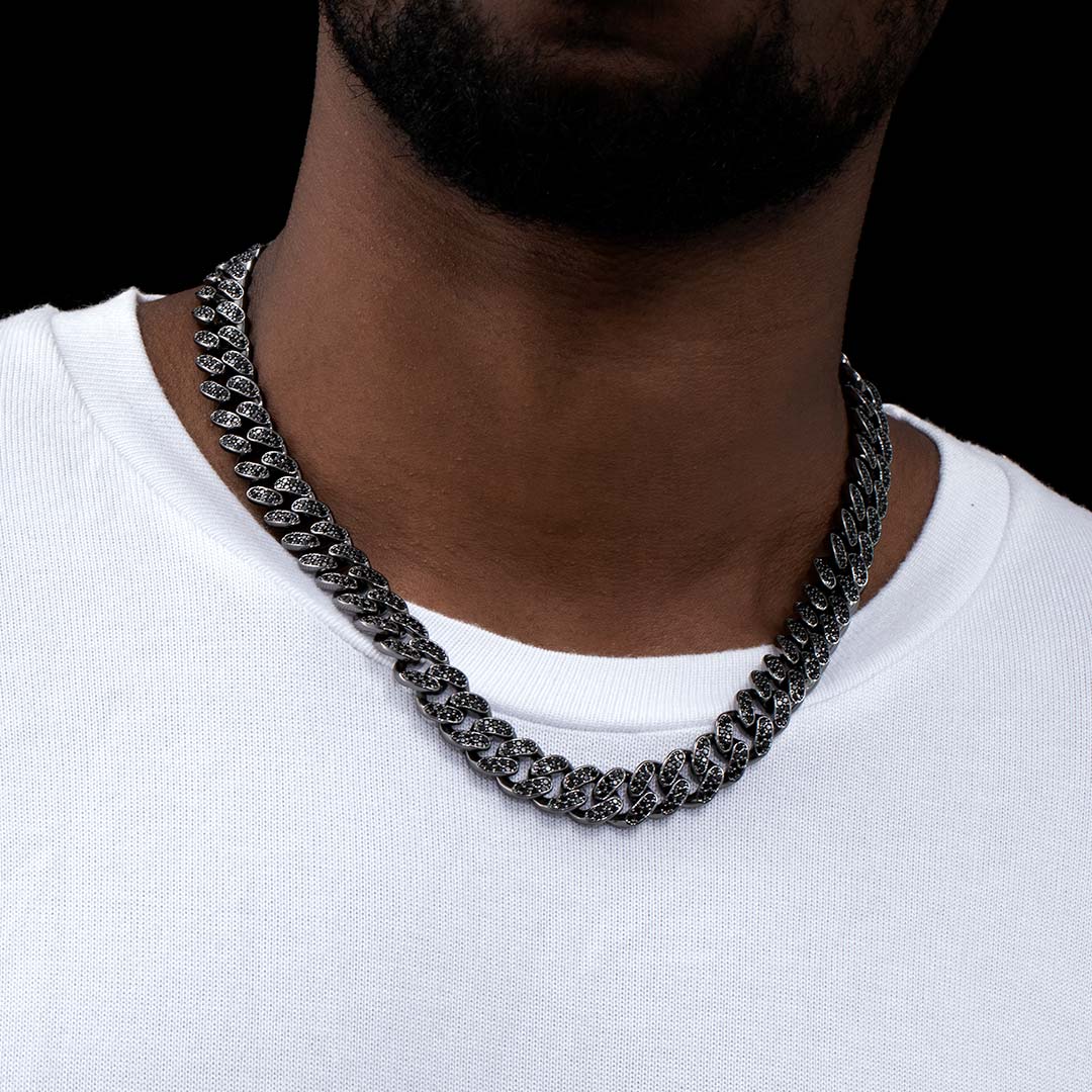 12mm Black Iced Miami Cuban Link Chain