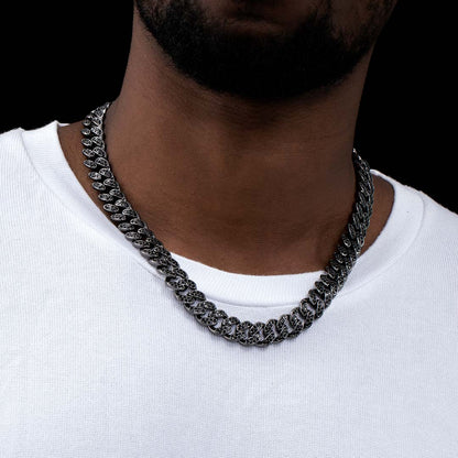 12mm Black Iced Miami Cuban Link Chain