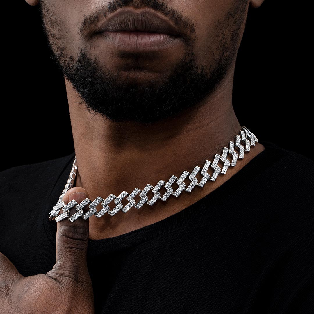14mm Iced Prong Cuban Chain in White Gold