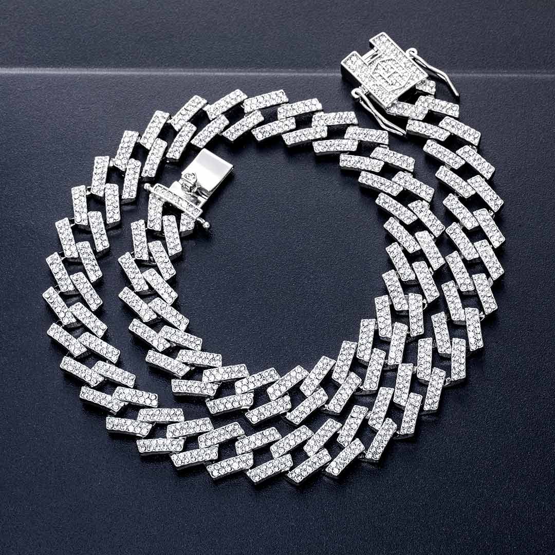 14mm Iced Prong Cuban Chain in White Gold