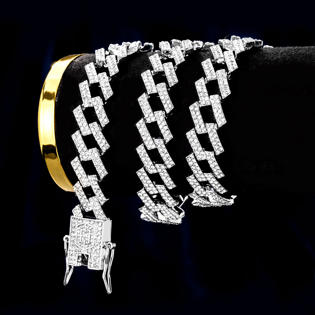 14mm Iced Prong Cuban Chain in White Gold