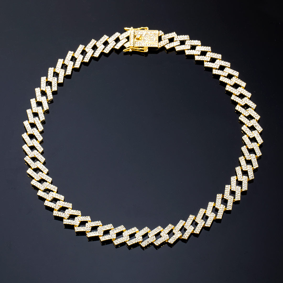 14mm Iced Prong Cuban Chain in Gold