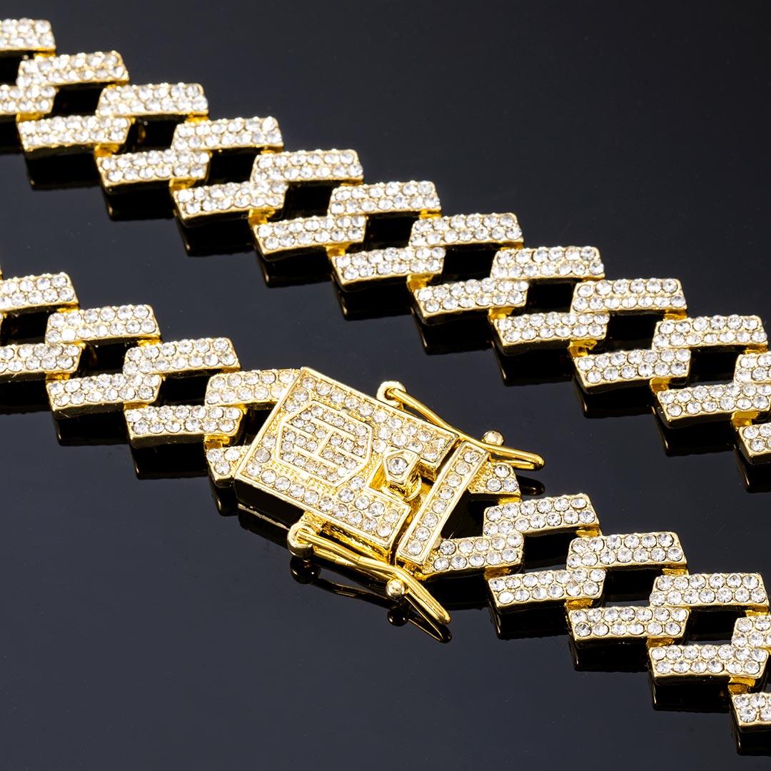 14mm Iced Prong Cuban Chain in Gold