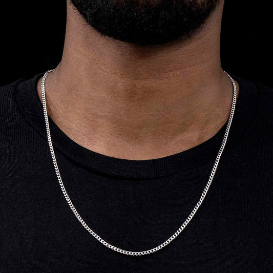 2.5mm Stainless Steel Cuban Chain in White Gold