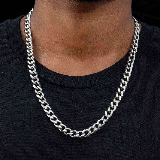 9mm Stainless Steel Cuban Chain in White Gold