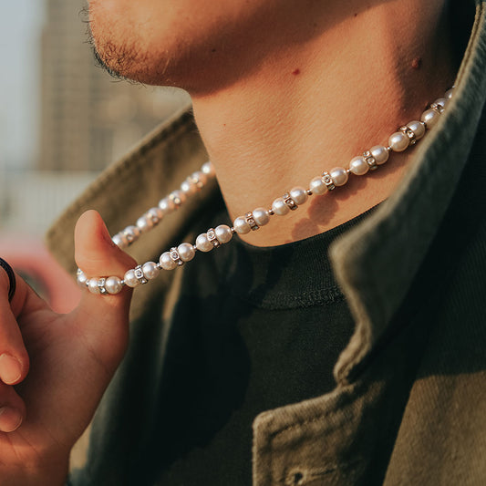 Iced Nut and Pearl  Necklace