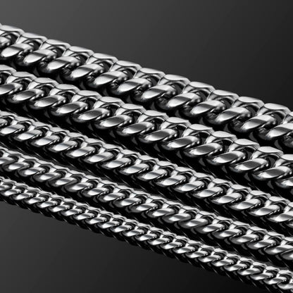 10mm 316L Stainless Steel Cuban Link Chain in White Gold