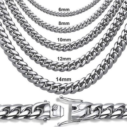 10mm 316L Stainless Steel Cuban Link Chain in White Gold